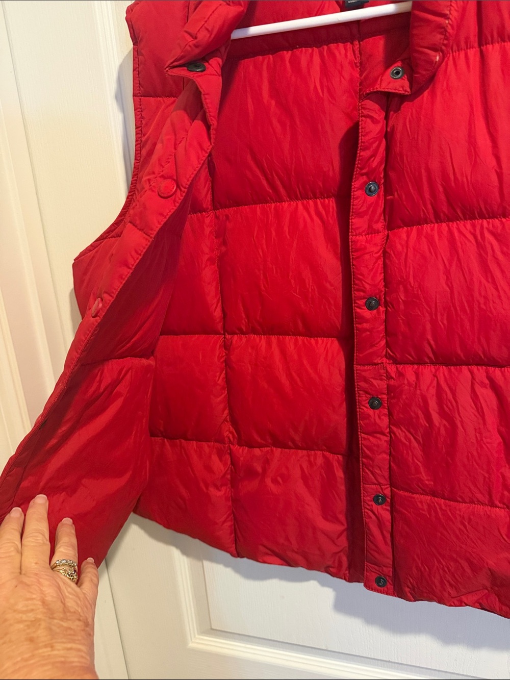 Lands' End Red Quilted Down Vest with Stand Collar - Picture 3 of 5